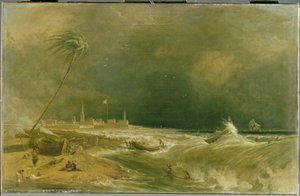 ベンガル湾のマドラス、またはフォートセントジョージ-1833年に通過するスコール 作： William Daniell